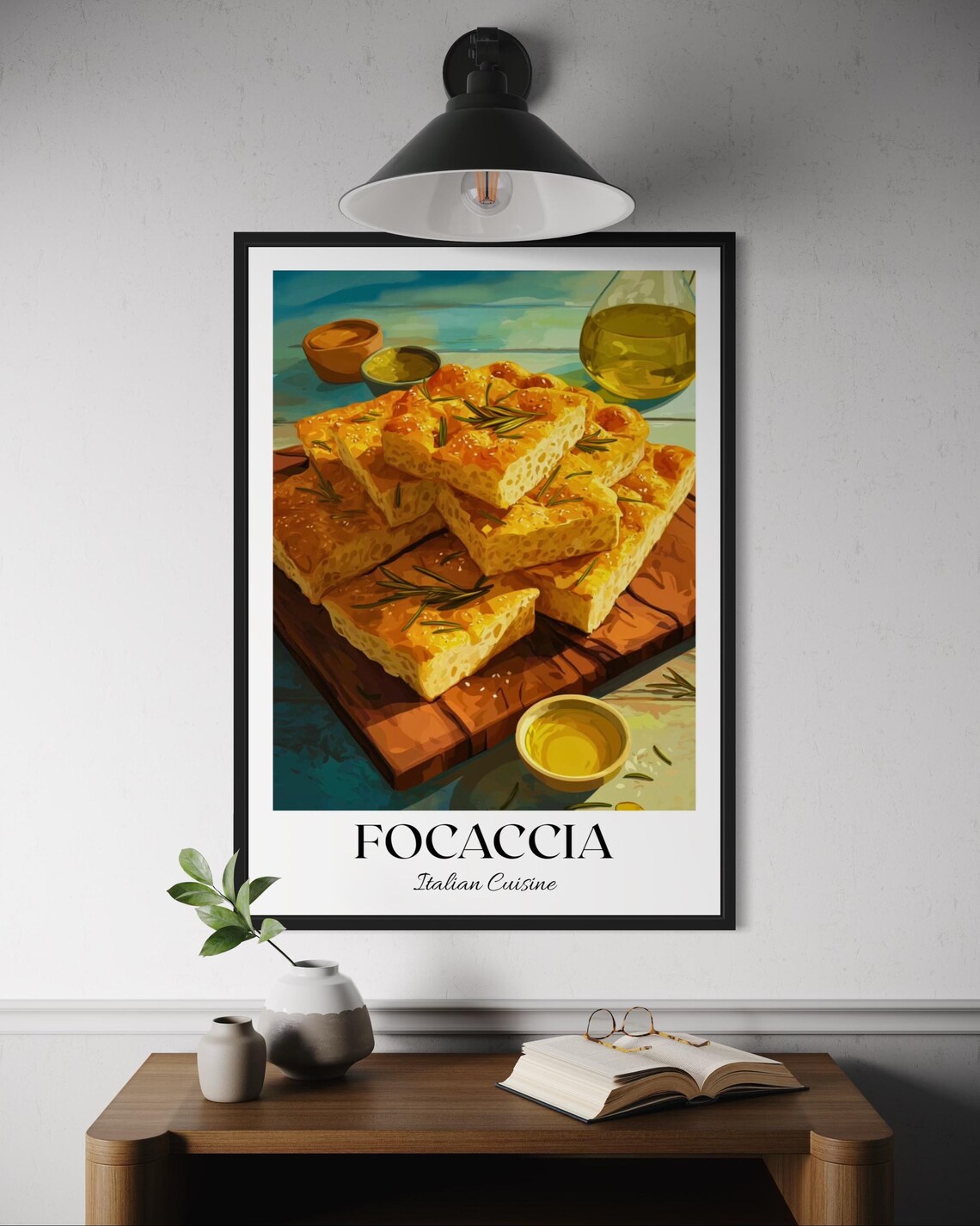 Focaccia Italian Cuisine Rosemary Bread Illustrated Kitchen Poster