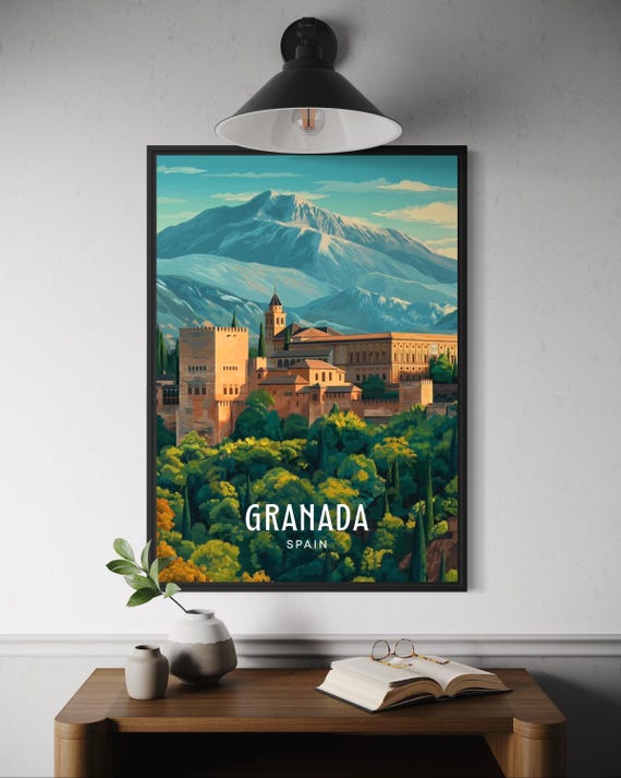 Granada Spain Travel Poster Alhambra Wall Art Andalusia Print Spanish Cityscape Decor Moorish Architecture Southern