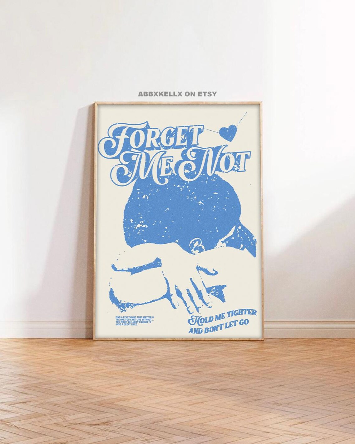 Forget Me Not Retro Trendy Wall Art Vintage Love Illustration Print