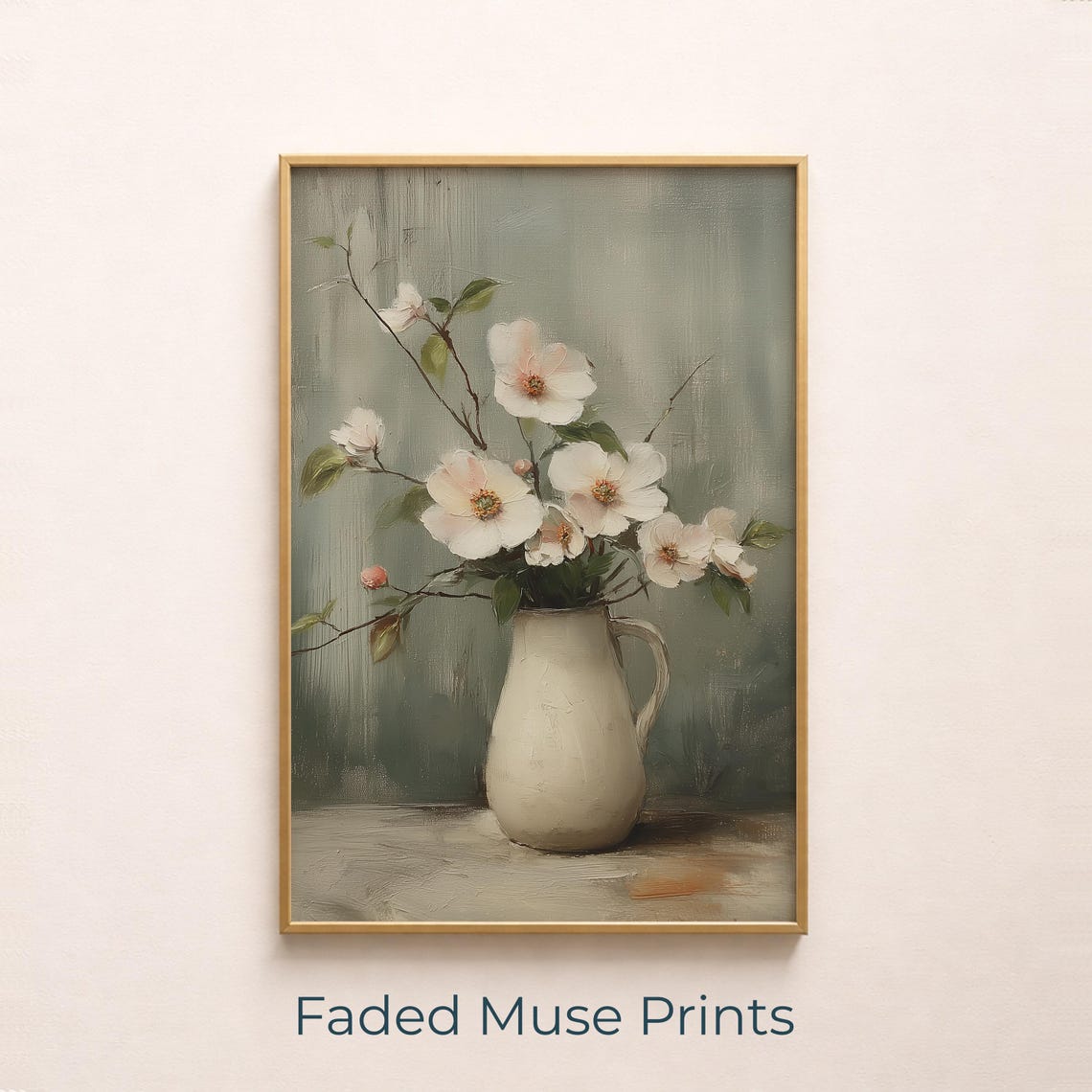 White Blossom Bouquet Ceramic Jug Romantic Still Life Art Print