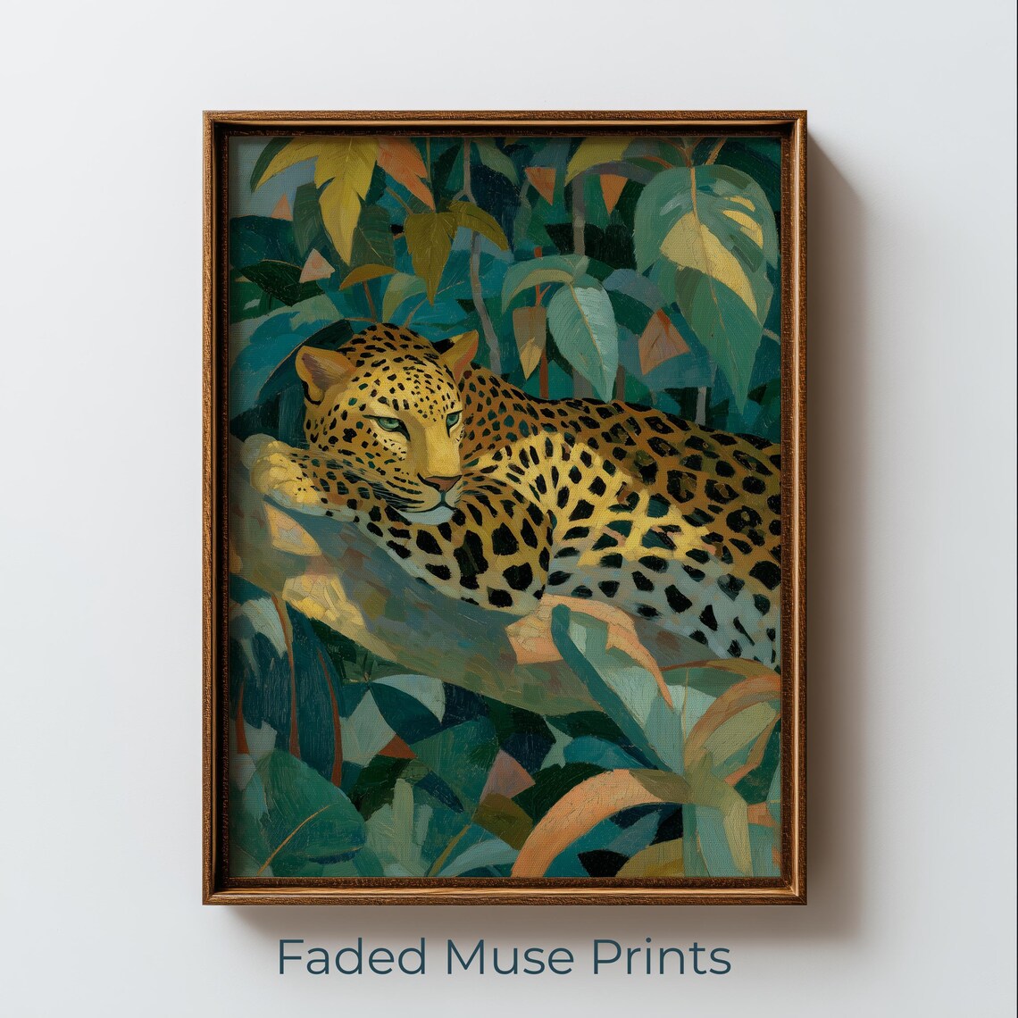 Vintage Leopard Print Jungle Foliage Wall Art Printable Retro Animal Decor Digital Download 3184