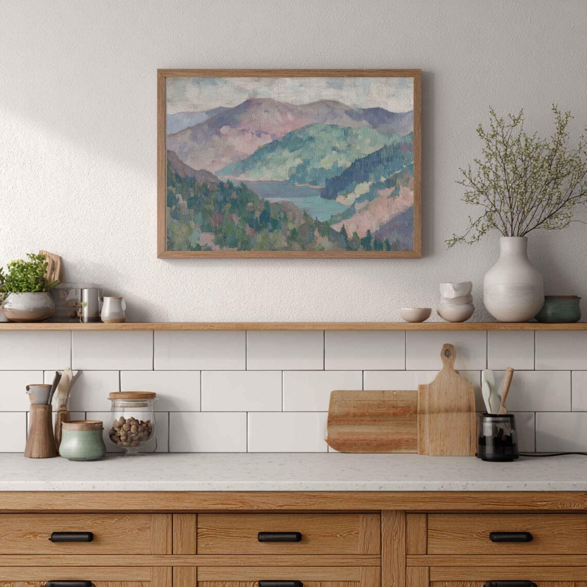 Vintage Mountain Lake Landscape Moody Nature Printable Wall Art Digital Download