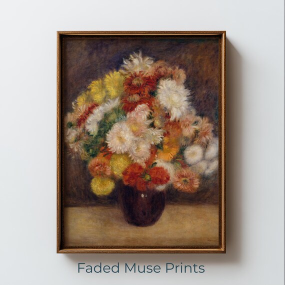 Chrysanthemum Bouquet Impressionist Floral Still Life Vintage Art Print