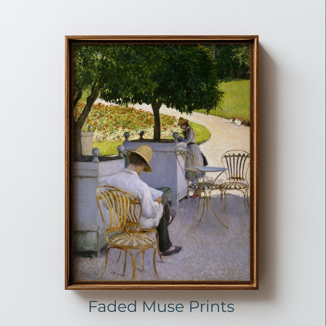Impressionist Garden Terrace Scene, Vintage Art Print