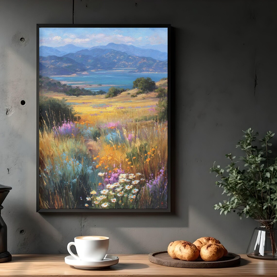 Wildflower Meadow Mountain Lake Impressionist Colorful Landscape Poster