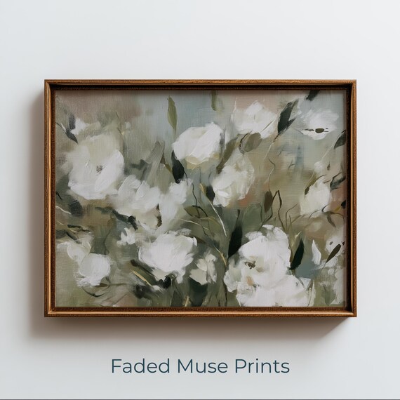 White Garden Blossoms Impressionistic Cottagecore Floral Poster