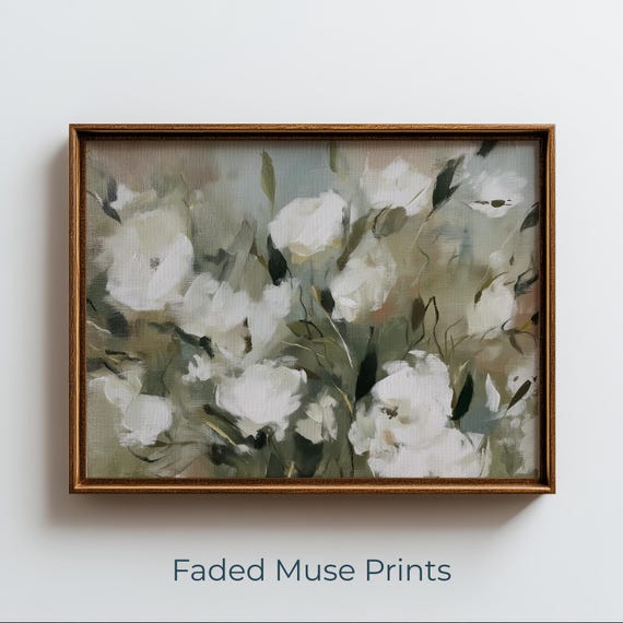 White Garden Blossoms Painting Impressionistic Cottagecore Wall Art Digital Download 1701
