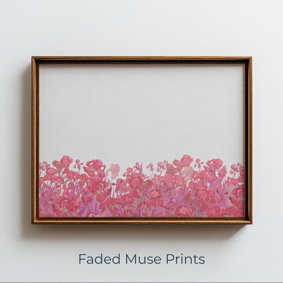 Pink Wildflower Field Minimalist Botanical Watercolor Romantic Floral Poster