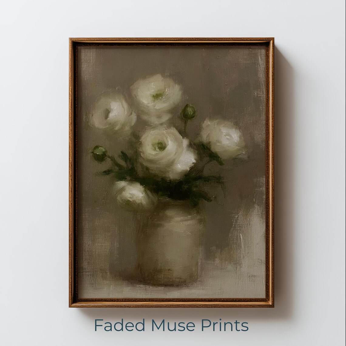 Vintage Ranunculus Floral Still Life Painting White Peony Jar Wall Poster