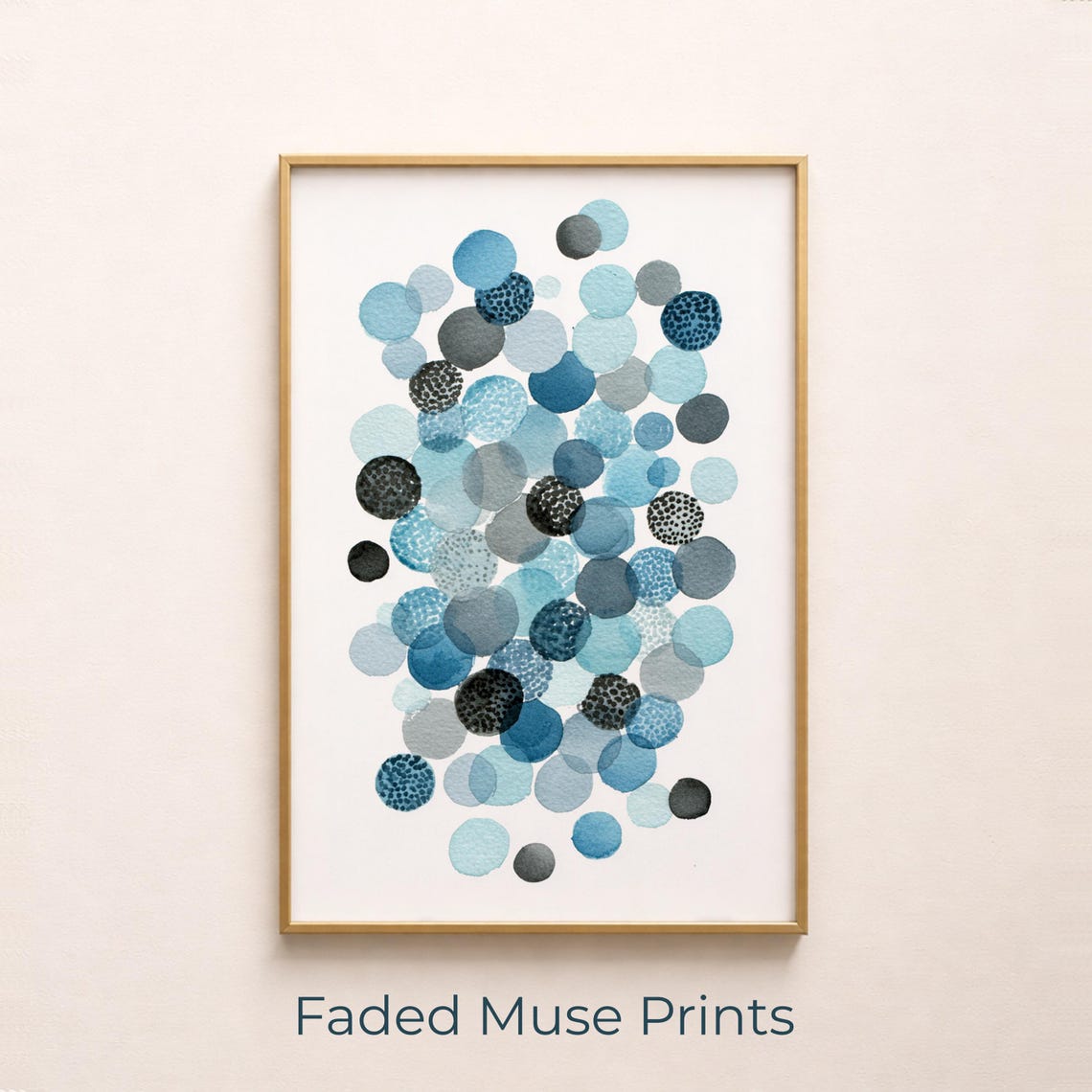 Abstract Watercolor Blue Circles Minimalist Coastal Style Poster
