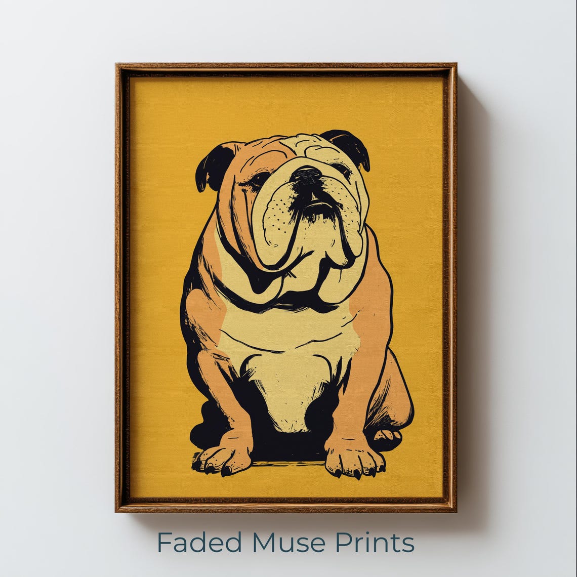 Bulldog Portrait Retro Pop Art Mustard Bold Dog Lover Gift Poster