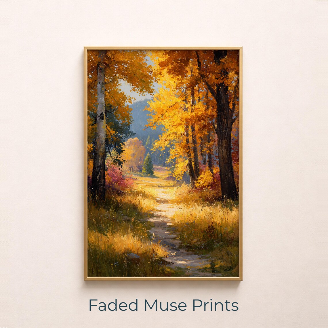 Sunlit Forest Path Through Autumn Woods