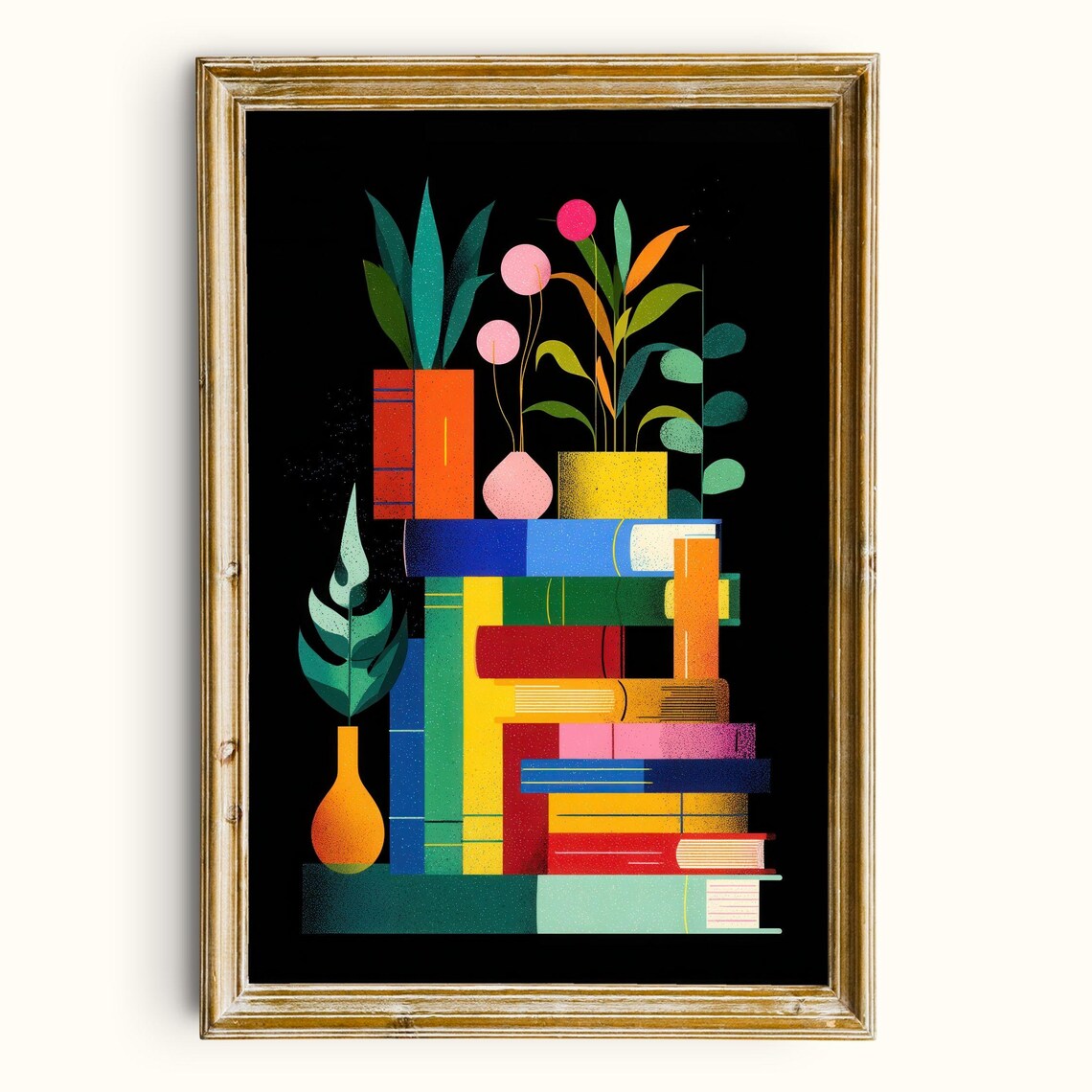 Colorful Book Stack, Maximalist Still Life
