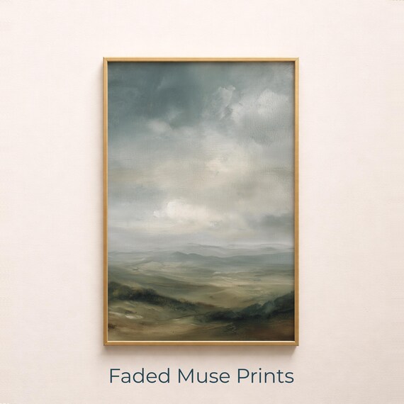 Rolling Hills Muted Landscape Oil Painting Tranquil Countryside Poster