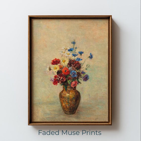Rustic Wildflower Bouquet Earthenware Vase Cottagecore Floral Art Print