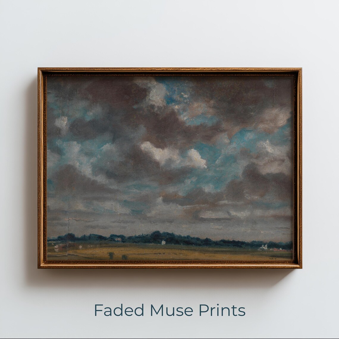 Moody Rural Landscape Grey Clouds 19th Century Vintage Art Poster