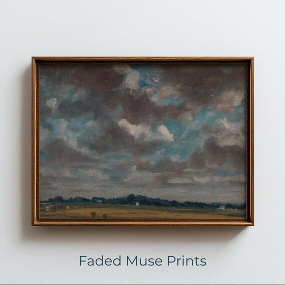 Moody Rural Landscape Grey Clouds 19th Century Vintage Art Poster