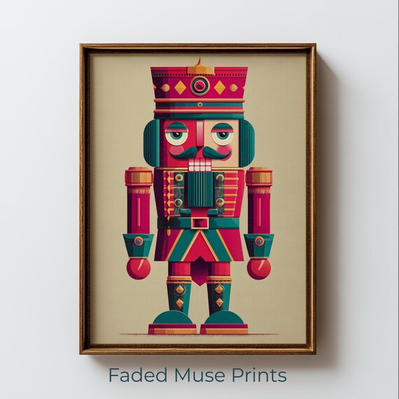Nutcracker Soldier Portrait Bold Red Teal Uniform Printable Wall Art Digital Download 3035