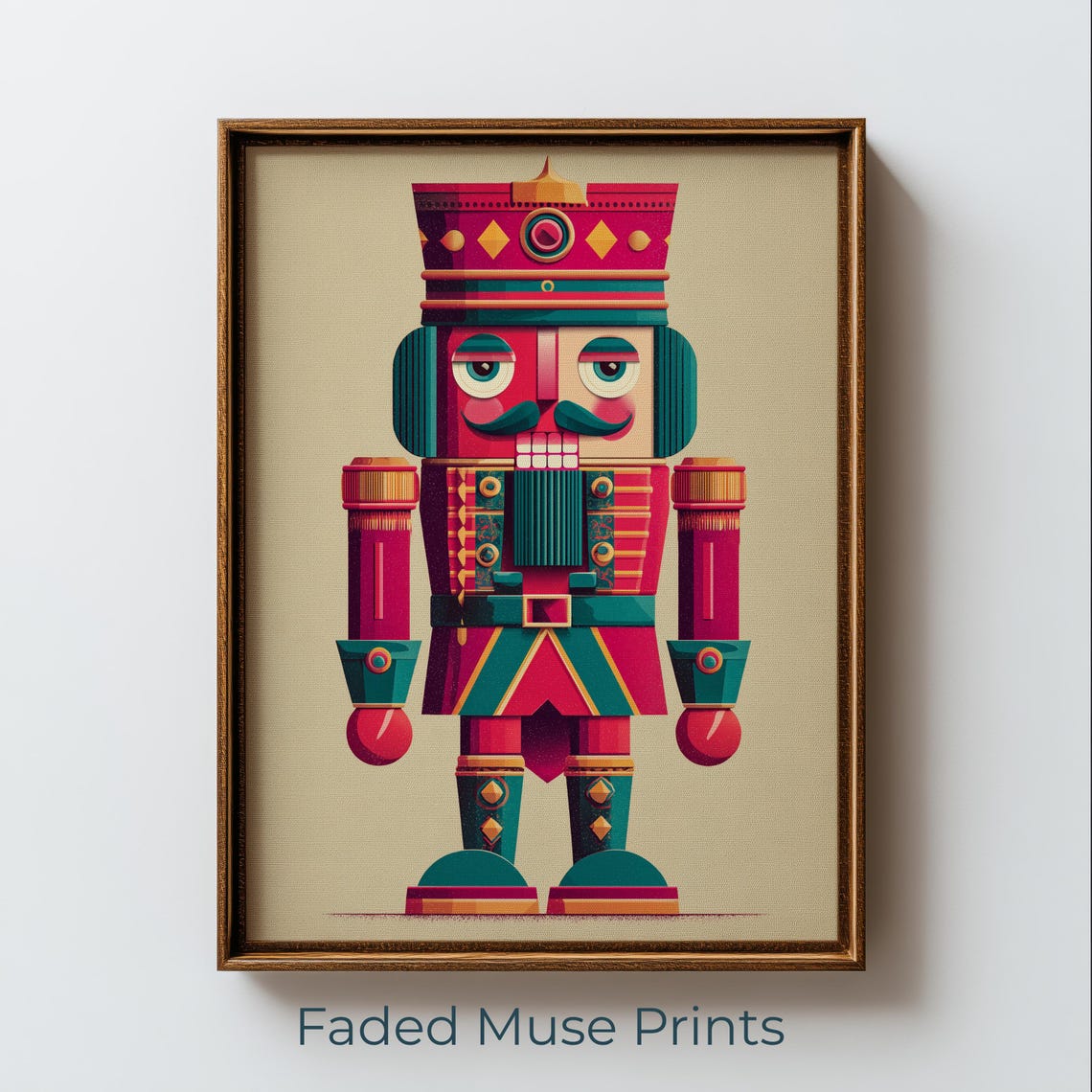 Nutcracker Soldier Bold Red Teal Uniform Christmas Modern Poster