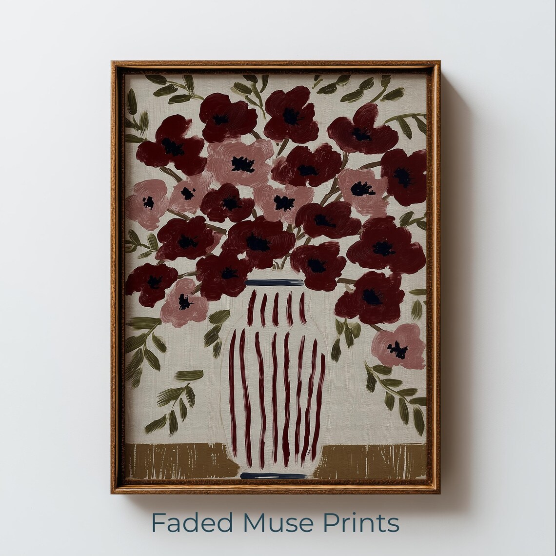 Burgundy Pink Floral Still Life Rustic Farmhouse Flower Vase Painting Poster