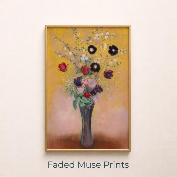 Vintage Floral Vase Painting Golden Yellow Romantic Still Life Poster