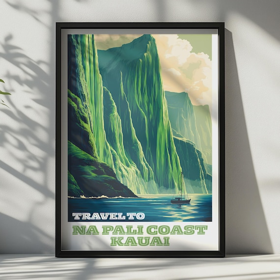 Na Pali Coast Kauai Travel Poster Hawaii Wall Art Vintage Style Print