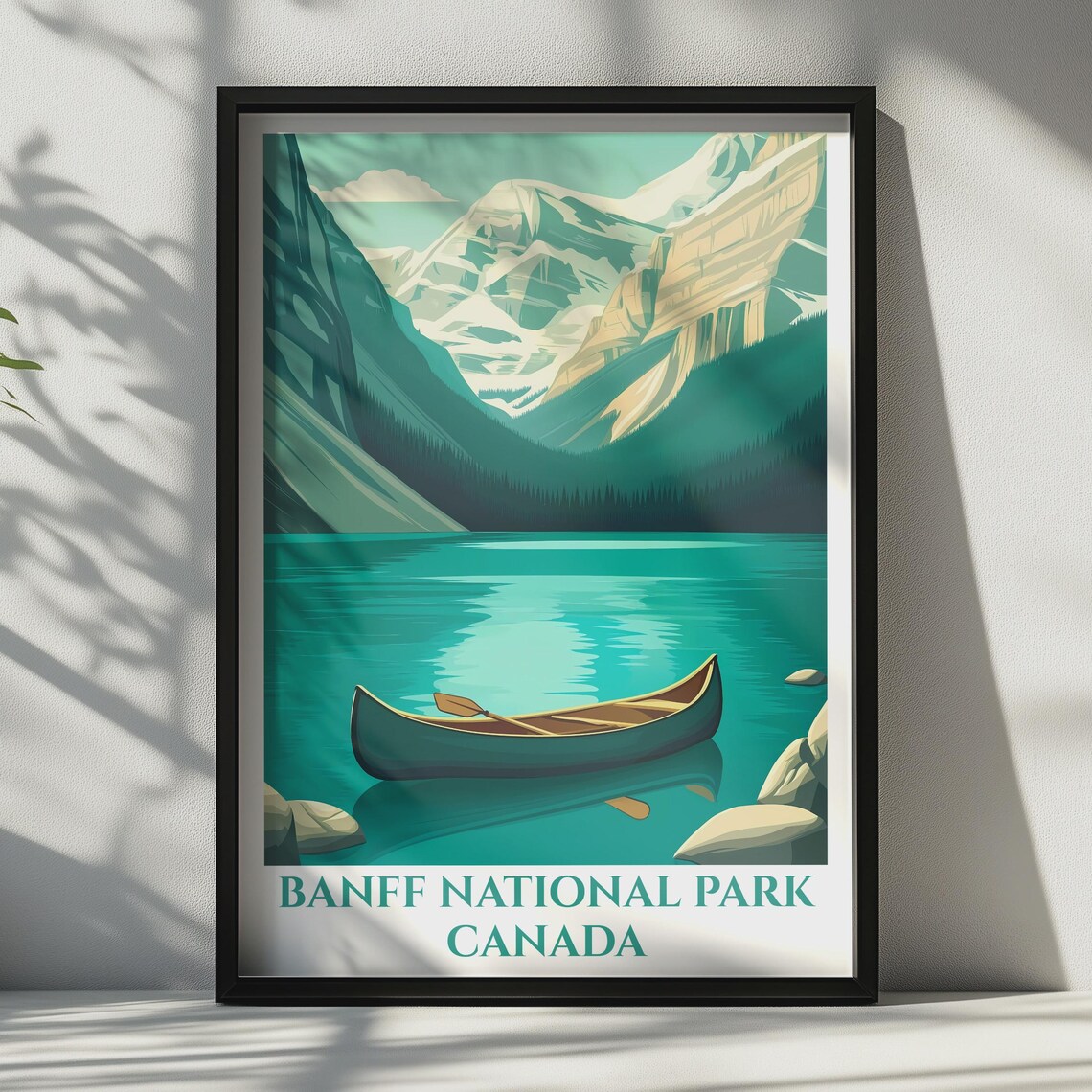 Banff National Park Canada Turquoise Lake Canoe Mountain Travel Poster