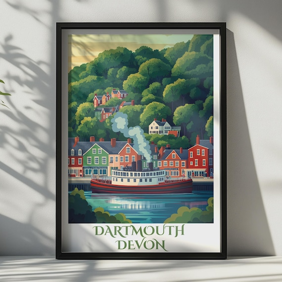 Dartmouth Devon Travel Poster River Dart Ferry Print Vintage England Wall Art
