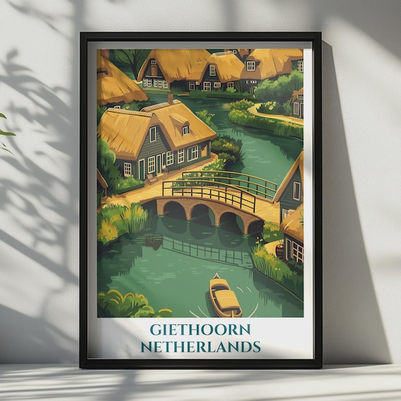 Giethoorn Netherlands Thatched Canal Village Dutch Travel Poster