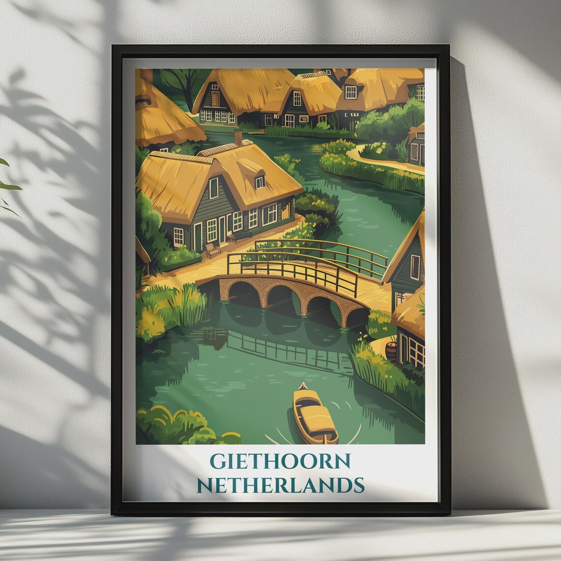 Giethoorn Netherlands Thatched Canal Village Dutch Travel Poster