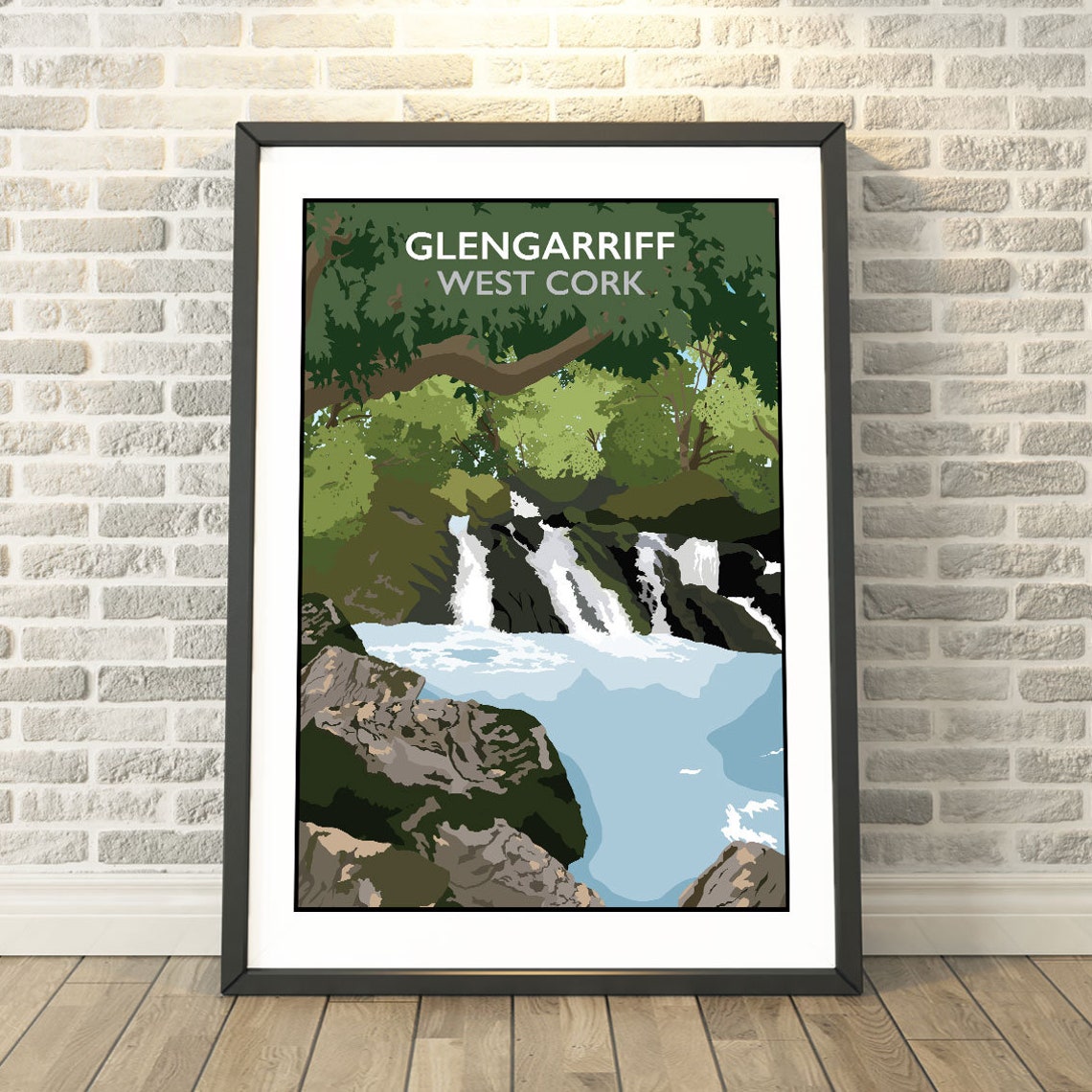 Glengarriff West Cork Waterfall Scenic Ireland Retro Travel Poster