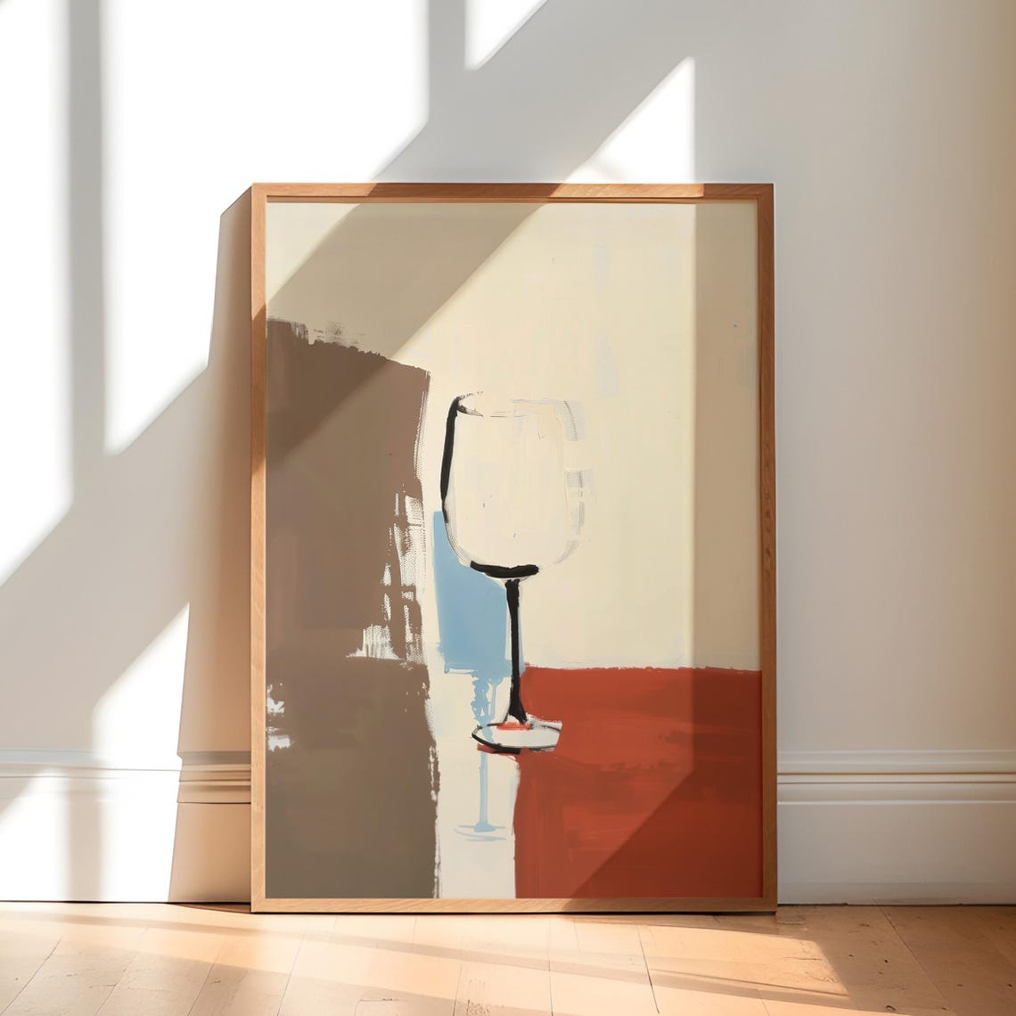 Minimalist Wine Glass Abstract Poster in Terracotta and Neutral Tones