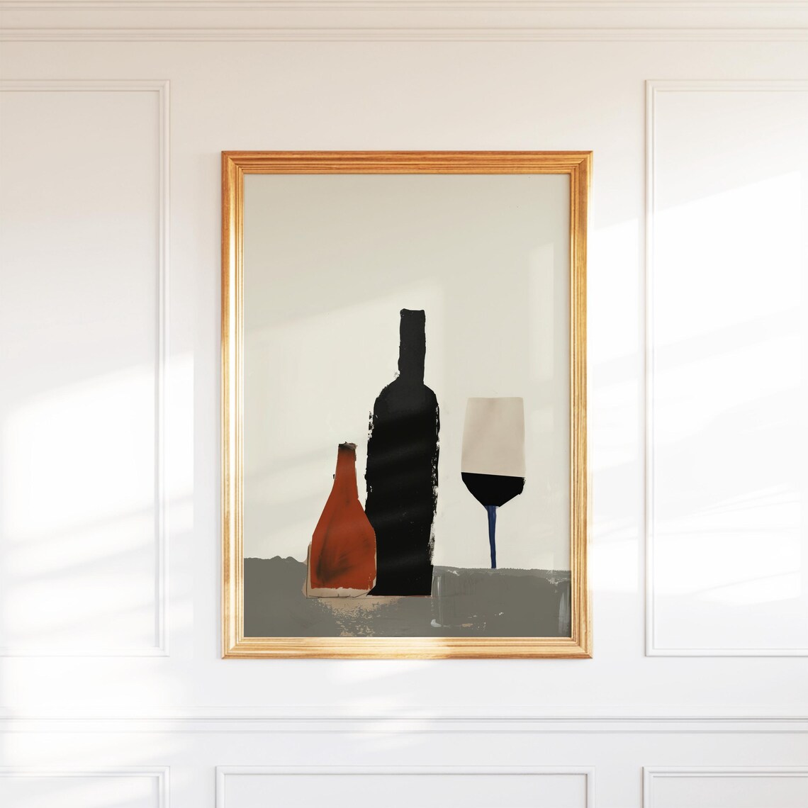 Wine Bottle and Glass Abstract Still Life Poster in Bold Minimalist Style
