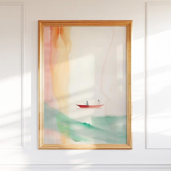Zen Landscape Watercolor Wall Art Asian Ink Style Nature Painting Minimalist Mountain River Scenery Tranquil Poster Decor
