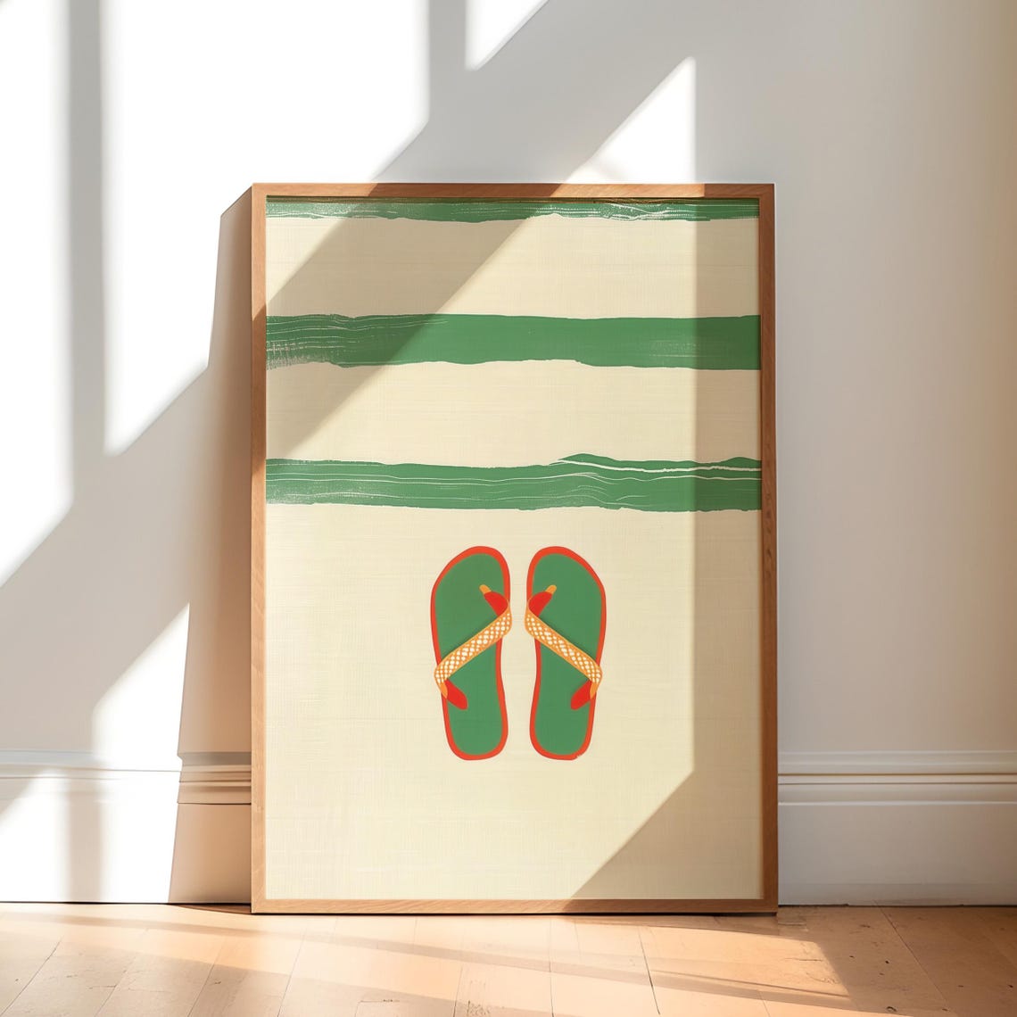 Summer Flip Flops Beach Stripes Minimalist Illustration Wall Poster