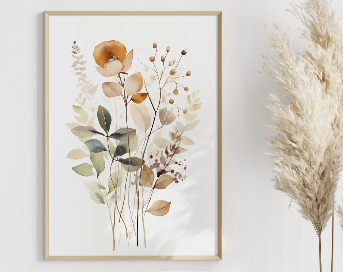 Minimalist Flower Watercolor Art Print, Boho Decor