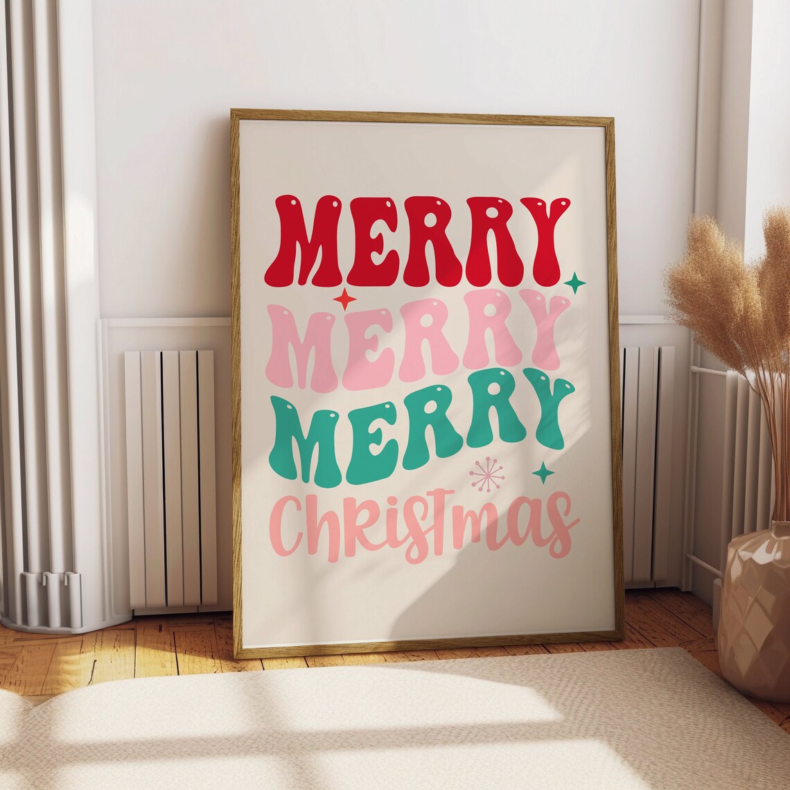 Merry Christmas Retro Typography Poster Groovy Pink Green Lettering - Image 2