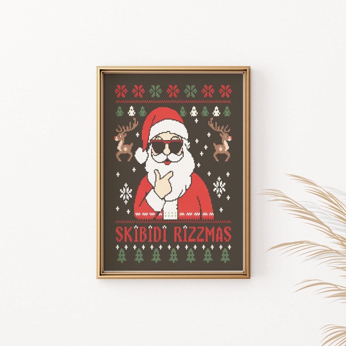 Skibidi Rizzmas Santa Poster Cool Sunglasses Christmas Sweater Art - Image 2