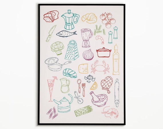 Kitchen Ingredient Print Wall Art Kitchen Art Food Art Print Food Illustration Kitchen Home Decor Bar Cart Art Home Decor