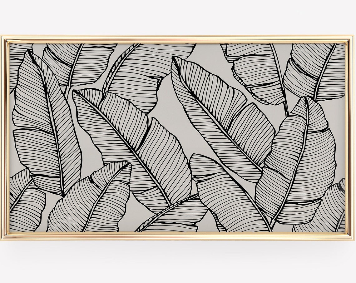 Neutral Abstract Banana Leaf Line Art Botanical Frame Tv Art Poster