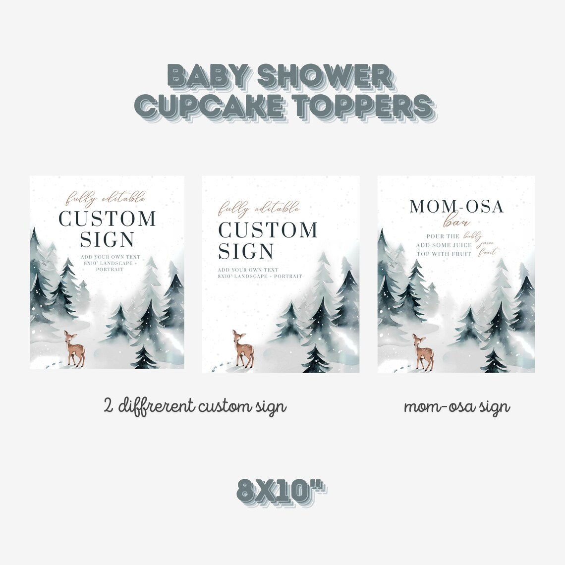 Elegant Winter Baby Shower Custom Sign Template Deer Pines Print - Image 2