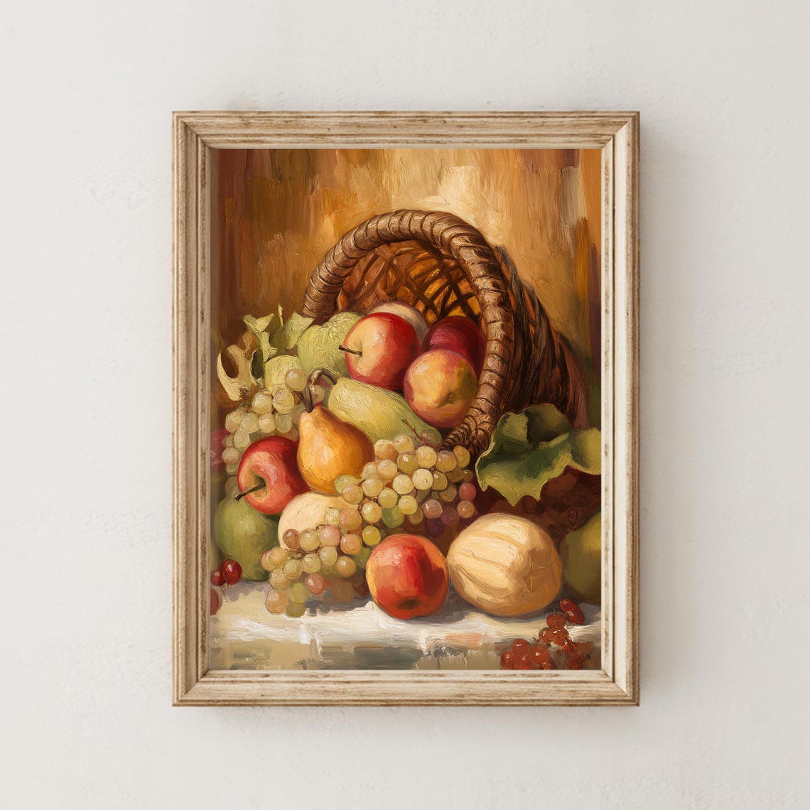 Vintage Harvest Cornucopia Fruit Still Life Oil Painting Poster