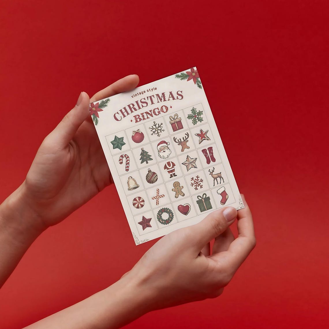 Fun Vintage Style Christmas Bingo Game Cards Holiday Party Print - Image 2
