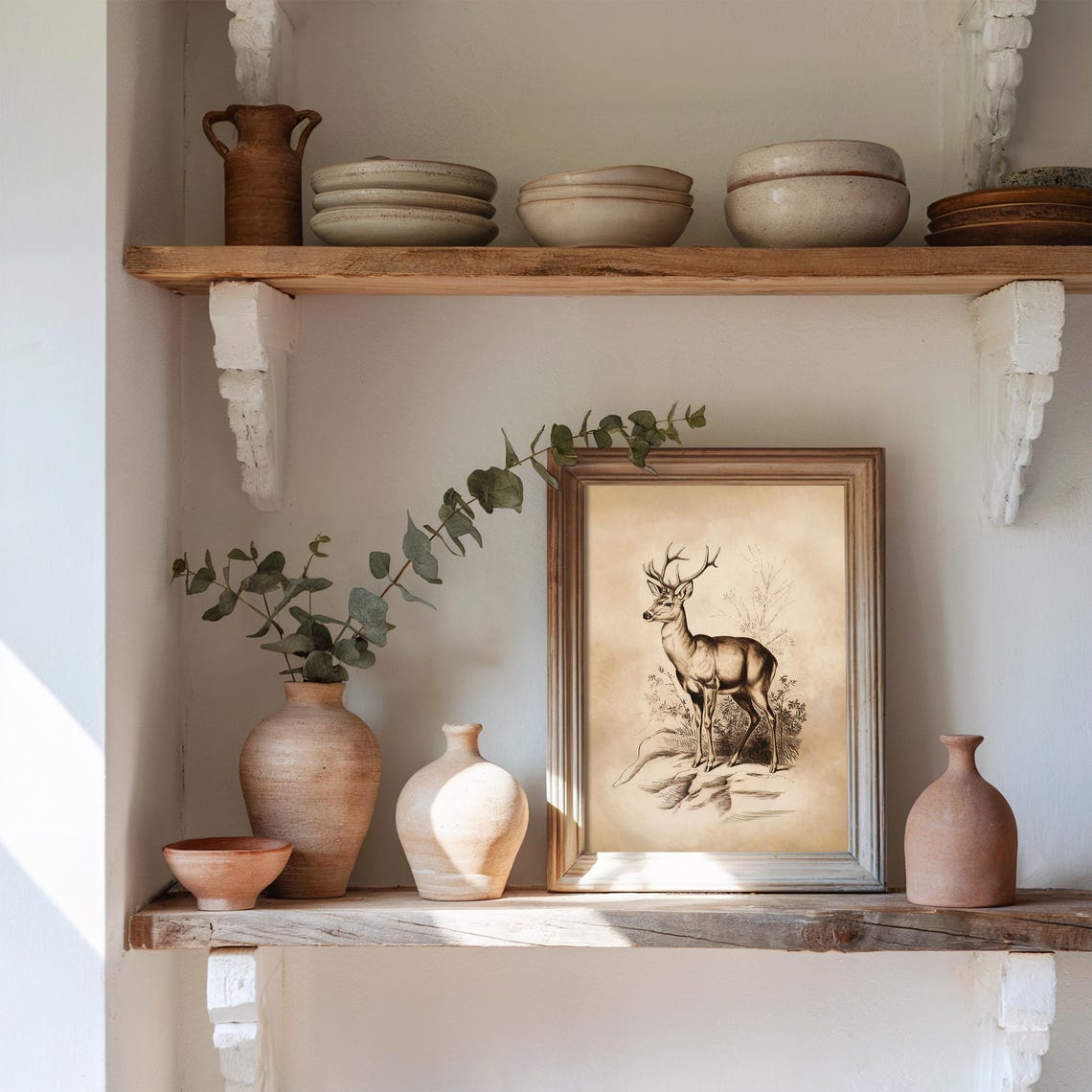 Vintage Stag Deer Antlers Sepia Illustration Antique Wildlife Poster - Image 3