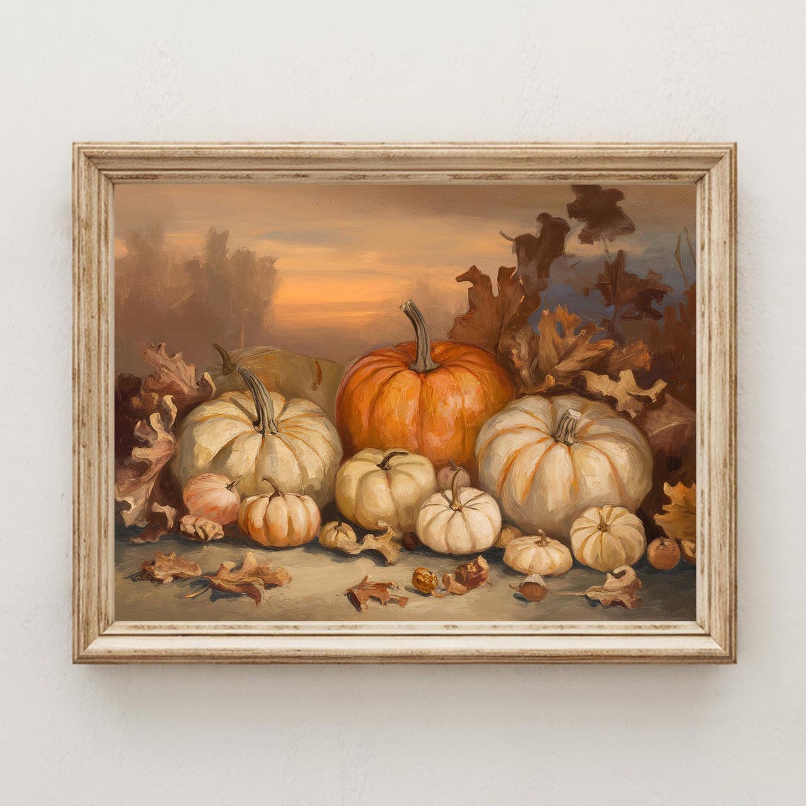 Vintage Fall Harvest Pumpkins Autumn Leaves Sunset Still Life Poster - Image 4