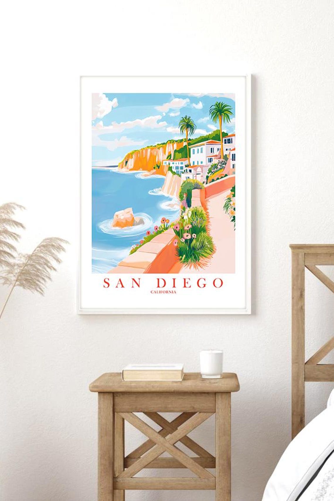 San Diego California Coastal Cliffs Retro Vintage Travel Poster
