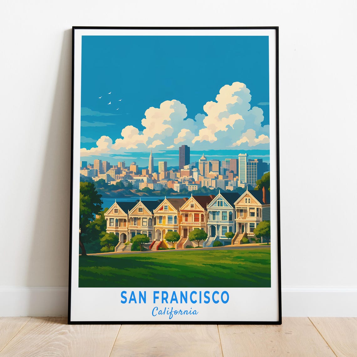 San Francisco Painted Ladies Victorian Houses Skyline Travel Poster