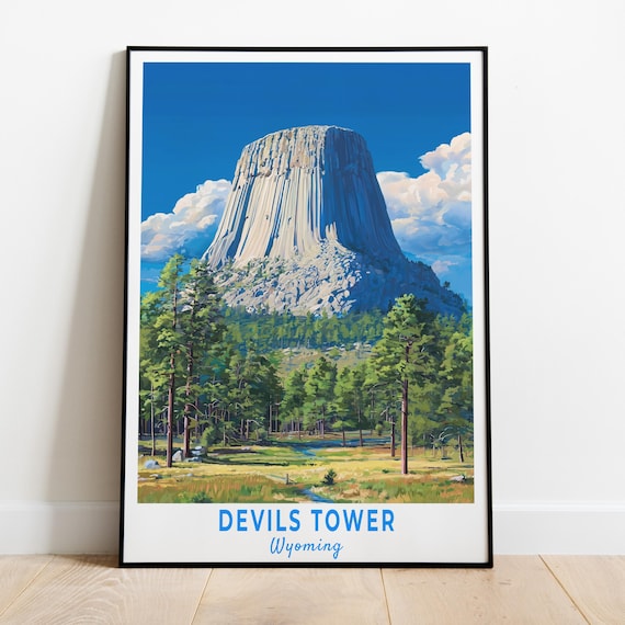 Devils Tower Travel Poster, Wyoming USA Gift