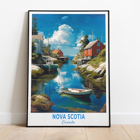 Nova Scotia Canada Fishing Village Harbor Boats Coastal Art Poster