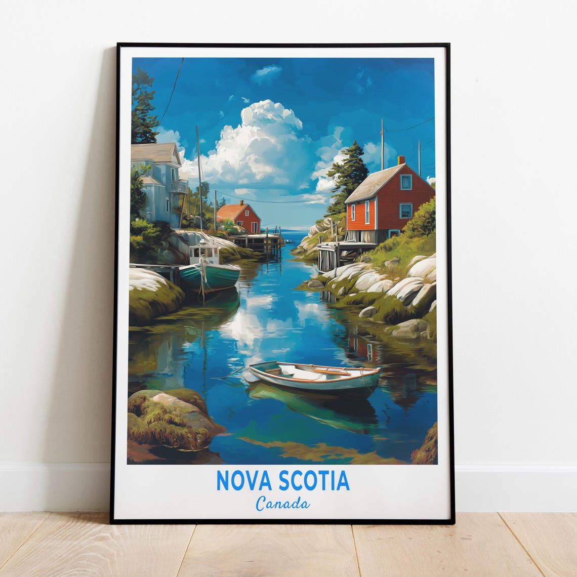 Nova Scotia Canada Fishing Village Harbor Boats Coastal Art Poster
